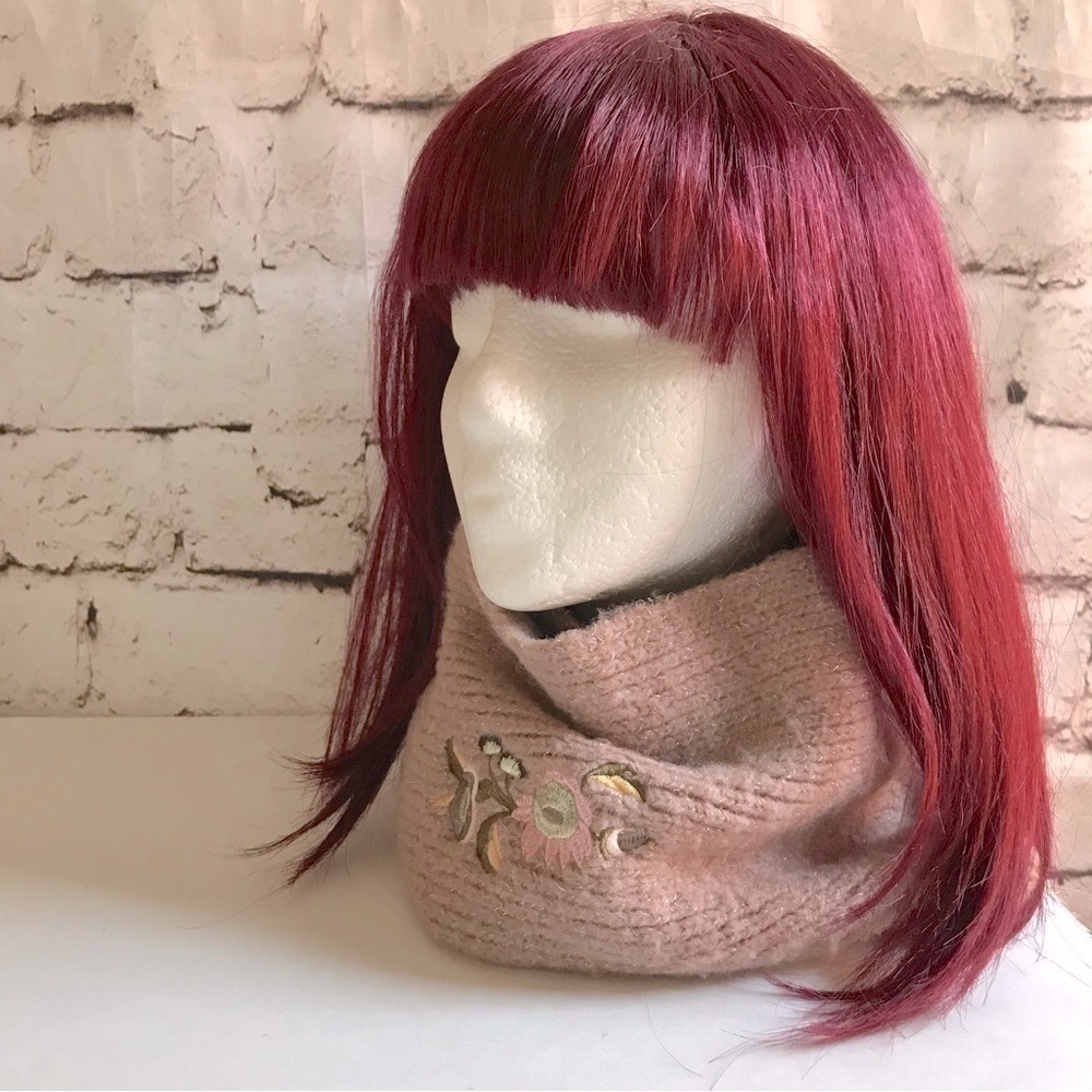 ZARA infinity knit scarf Tan with embroidery design One Size - Picture 7 of 11